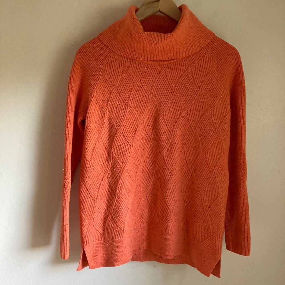 Talbots Orange Cowl Neck Cable Knit Sweater